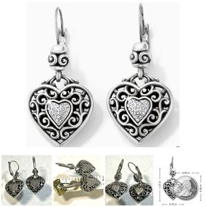 Brighton Silverplate Heart Leverback Reno Earrings approximately 1.5” total drop